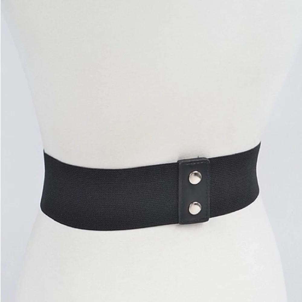 Plus Size Black & Silver Brushed Chain Accent Waist Statement